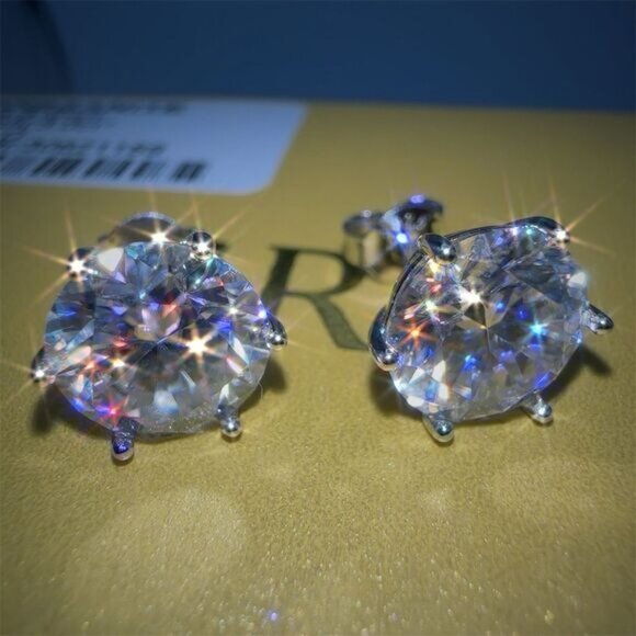 Moissanite Jewelry - 3 CT Moissanite Stud Earrings Silver Round Cut Lab-Created